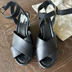 MICHAEL Michael Kors Black Leather Crisscross Ankle-Strap Sandals